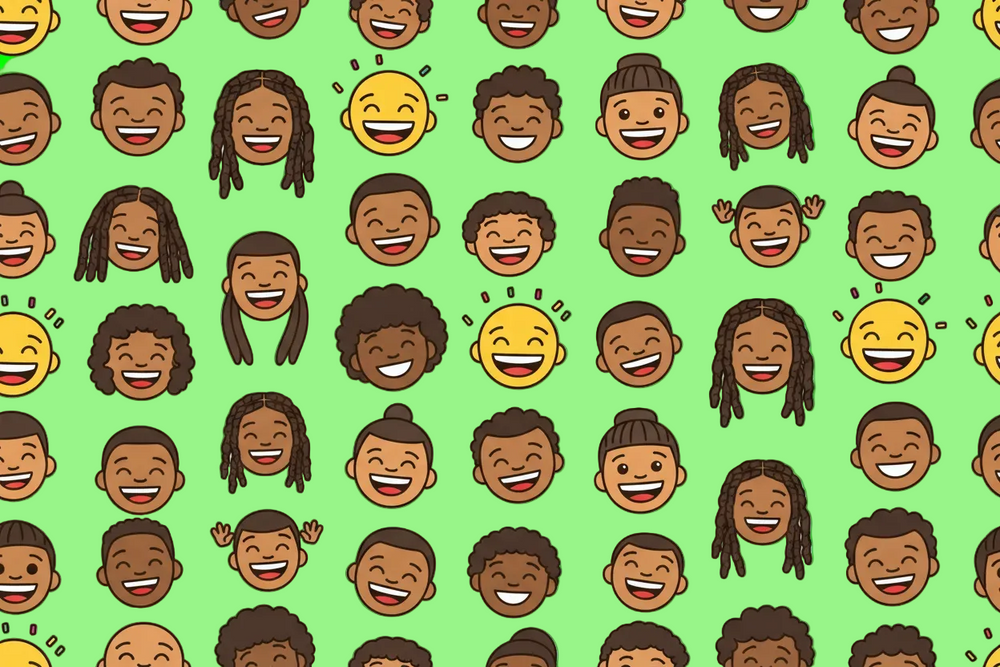 black or poc bitmoji style emoji expressing joy pattern