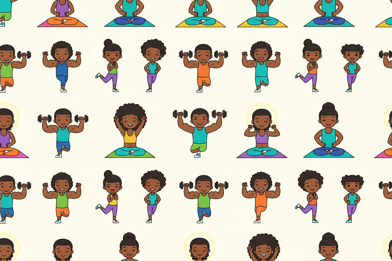 can you make black or poc bitmoji like emoji pattern working out meditating 